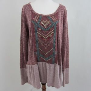 Maurices Purple Embroidered Long Sleeve Top *B3